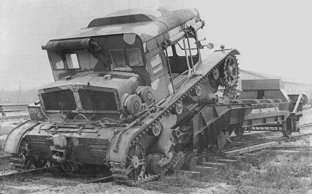 C7P tractor riding onto the rail chassis.
