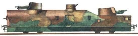 Artillery wagon of nr.11 and nr.12 armoured trains (the picture has gun turret corrected)