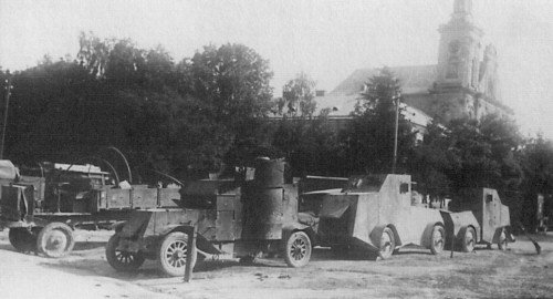 Two Jeffery-Poplavko and one Austin armoured cars captured in Tarnopol