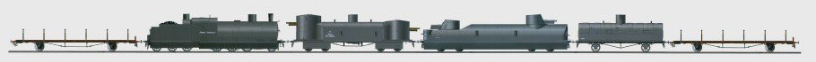 Training armoured train of the 1st Unit, mid-1920s. [drawing: Adam Jońca]
