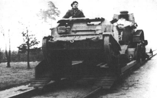 Tankette TK-3 riding off of the runner.